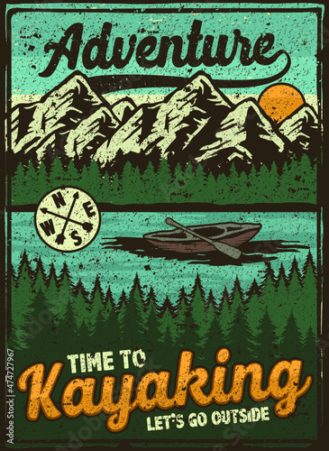 Poster vintage retro camping,fishing, hiking, hunting, climbing adventure outdoor campfire