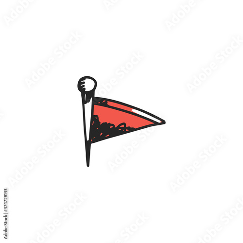 Flag icon in colored sketch style, doodle vector illustration isolated on white background.