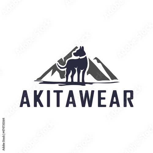 akita dog logo with mountain combination
