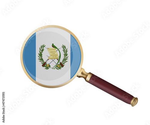 World countries. Guatemala flag in magnifier's lens. Universal clip art on a white background