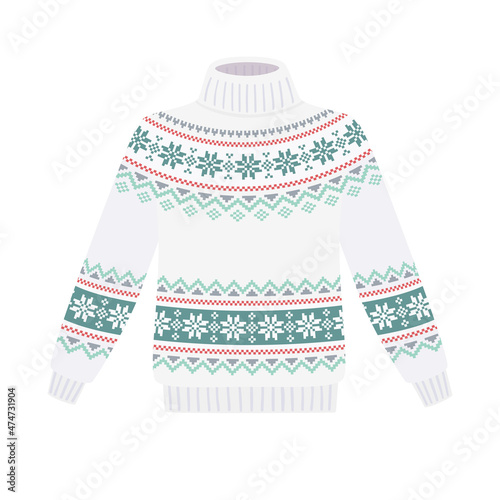 Knitted sweater with colorful nordic snowflakes print