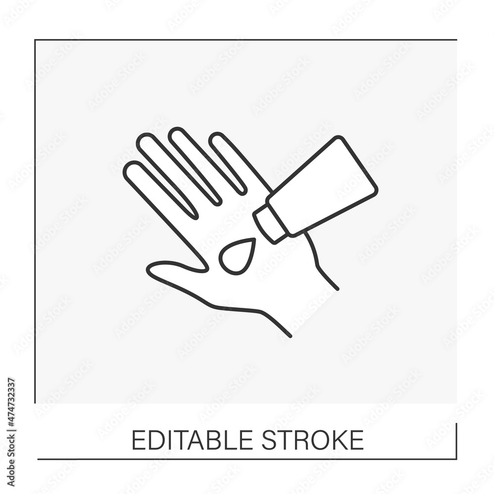 Fototapeta premium Beauty procedure line icon. Cream for hand moisturizing. Natural cosmetics. Skin care routine. Cosmetology concept. Isolated vector illustration. Editable stroke