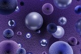 3d render of flying violet balls and fluffy fur spheres on soft purple background toned