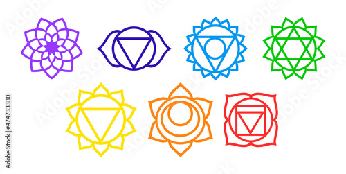 Chakras. Vector set. Sacral chakra symbol. For logo yoga healing meditation. Beautiful outline mandalas
