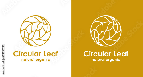 Natural Organic Yin Yang circular leaf logo design