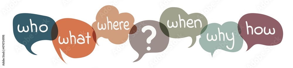 Vector isolated colorful speech bubble with question Who What Where ...