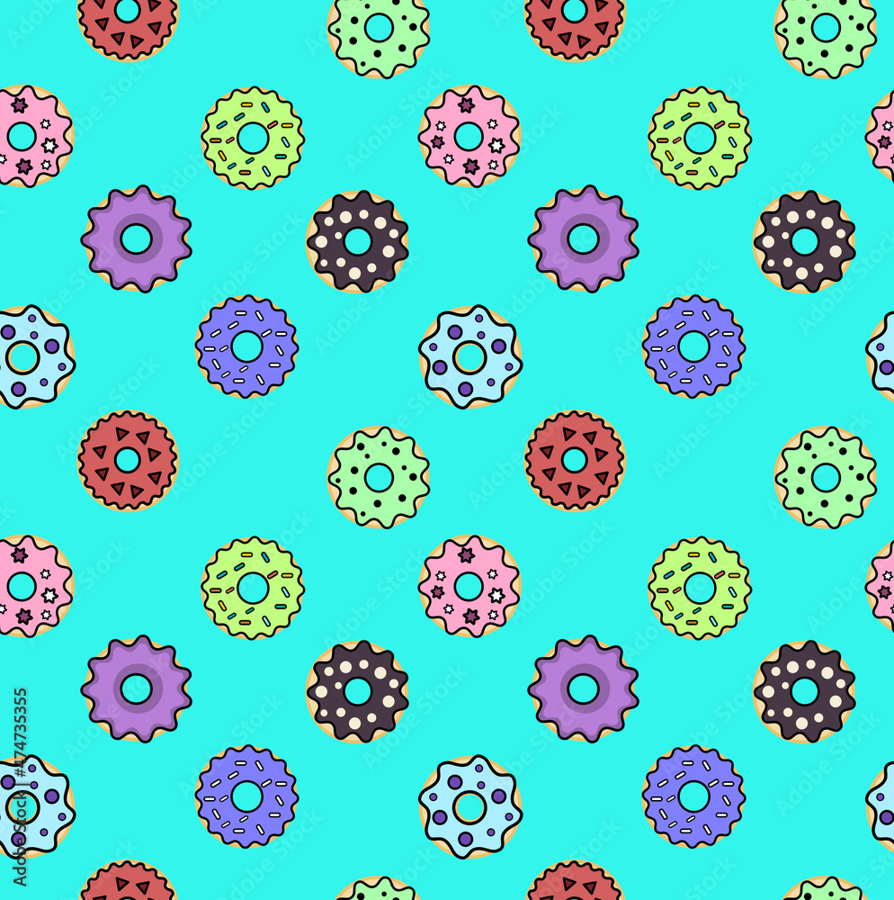 Seamless donuts pattern colored