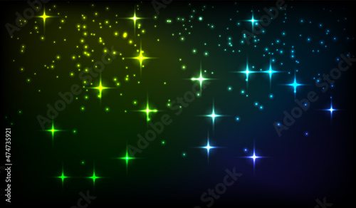 Vector illustration. Bright glowing particles of different colors on a black background. Christmas sparks
