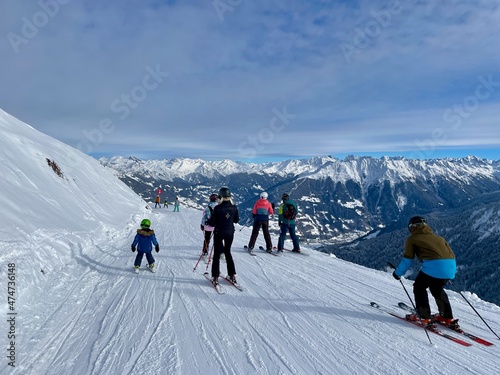 Skiers on slope in winter resort Golm, Voralberg, Austria.