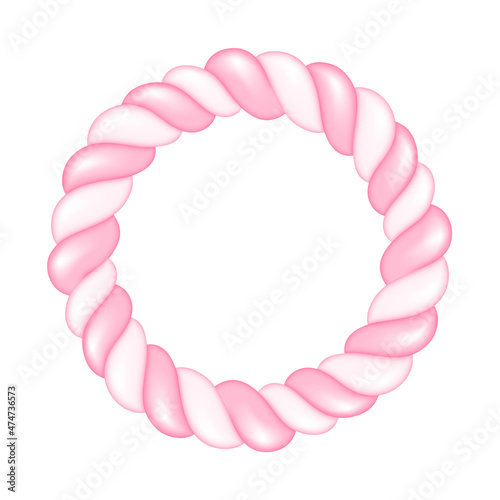 Twisted marshmallow round frame. Soft sweets vector.