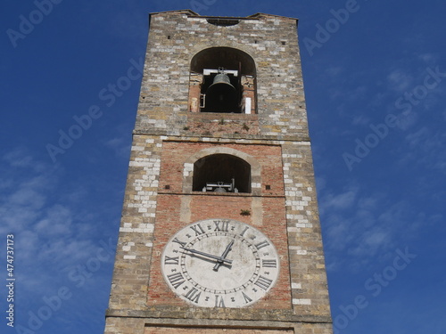 closeup of the Cathedral clock tower and bell tower of Colle di Val d'Elsa 