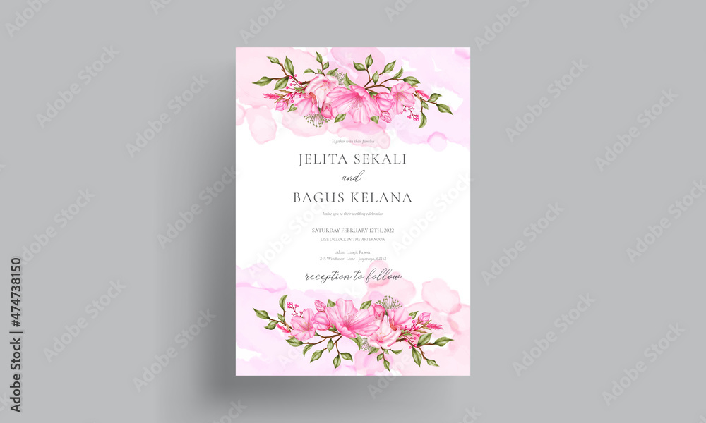 Beautiful sweet pink cherry blossom wedding invitation template