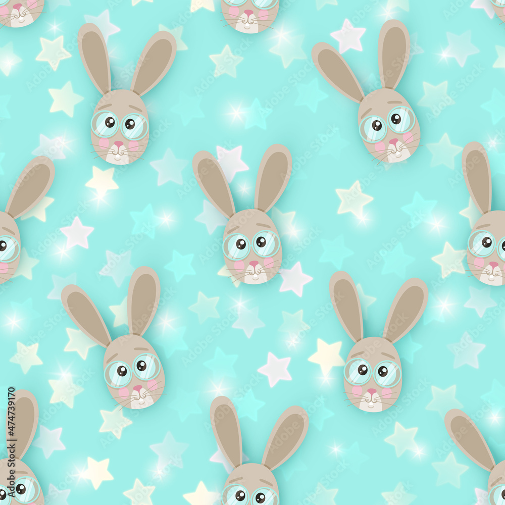 Dream seamless pattern with cute rabbit face