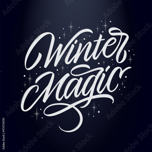 Winter Magic vector text for the Christmas holiday. Design poster, greeting card, party invitation. Vector illustration.