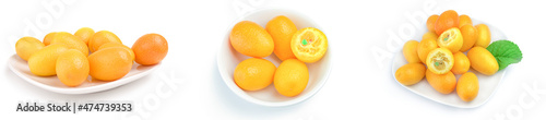 Collage of cumquats isolated on a white background with clipping path