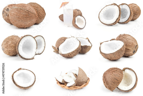 Set of coconut on white