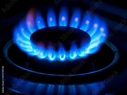 Close-up photo of a gas burner on.