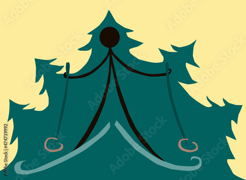 Man skiing among Christmas trees.
