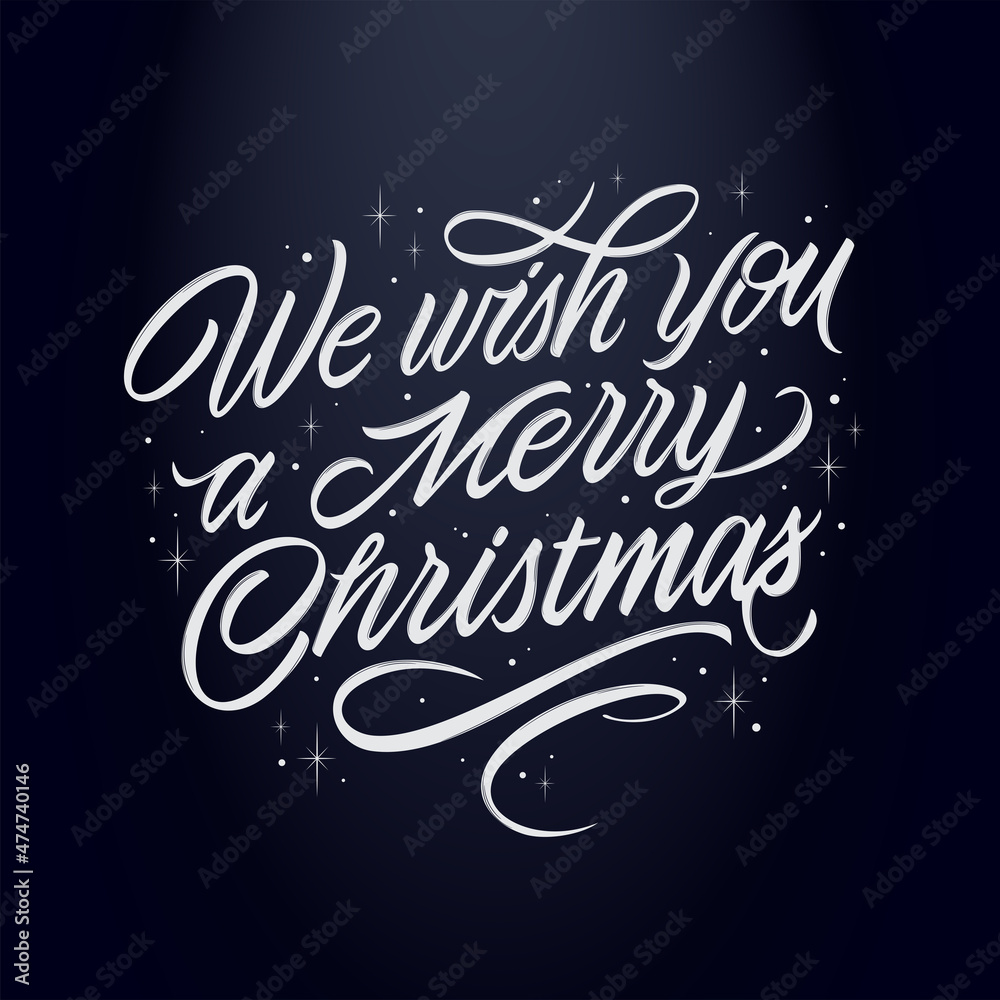 We wish you a Merry Christmas vector text for the Christmas holiday. Design poster, greeting card, party invitation. Vector illustration.