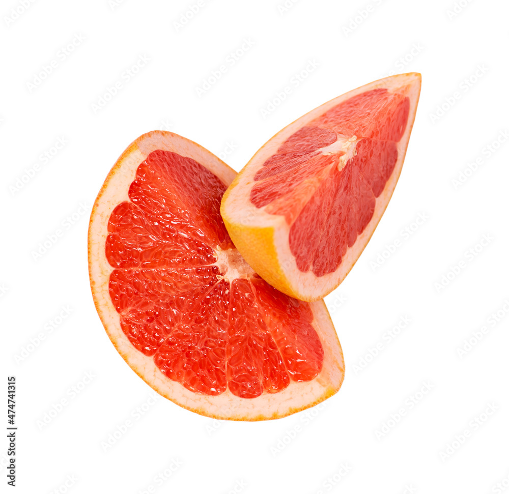 Grapefruit slices isolated on white background.