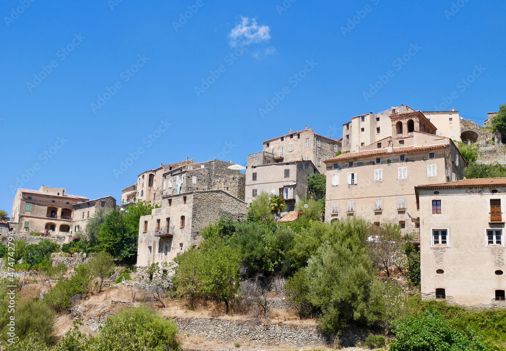 Landscape view of Lama, a traditional mountain village in Corsica island, France.