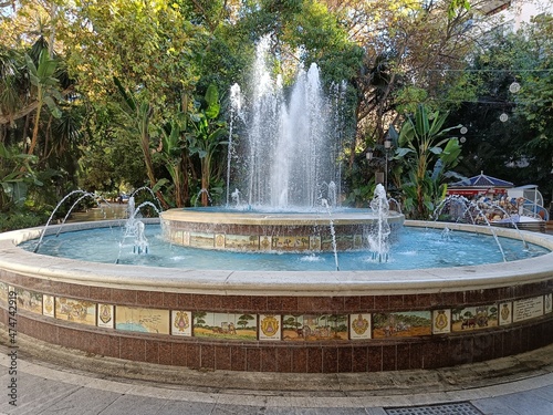 Marbella, Malaga, December 13, 2021 beautiful fountain in Parque de la Alameda next to the old town of Marbella