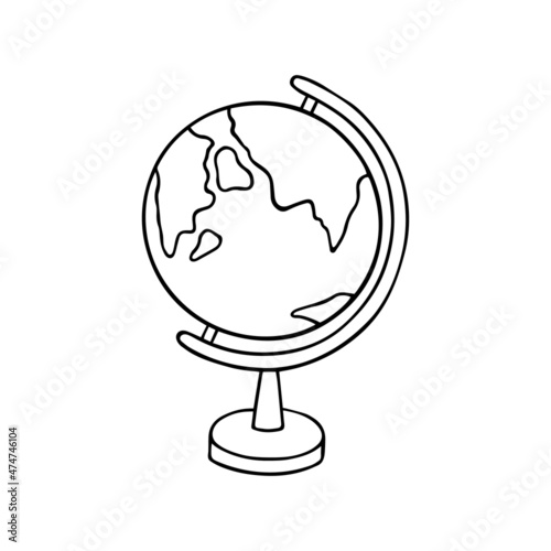 Globe in doodle style. Hand drawn vector illustration isolated on white background.