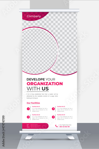 Creative Business Roll up banner design template, Stand roll up banner layout with unique and clean mock up for exhibition, Modern and editable X-Banner and Stand vector template.
