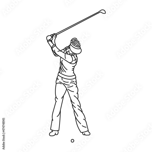Mobileline art of woman posing stylishly playing golf