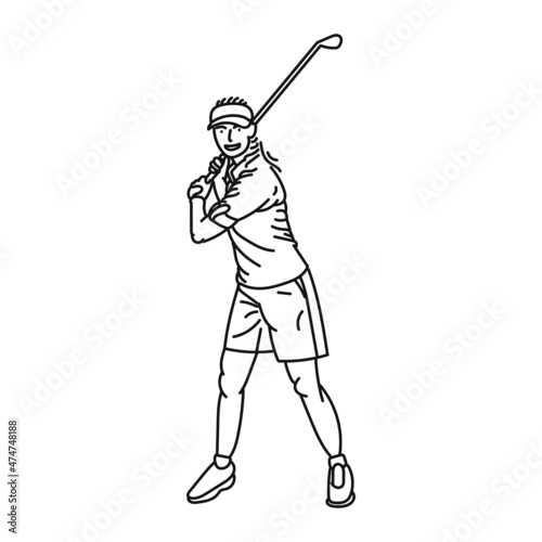 line art of woman posing stylishly playing golf