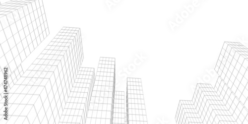 Abstract architecture background. Linear 3D illustration. Building construction perspective