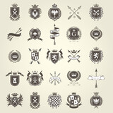 Set of heraldic blazonы, coat of arms, knight and chivalry emblems, shield crest,  heraldry vector