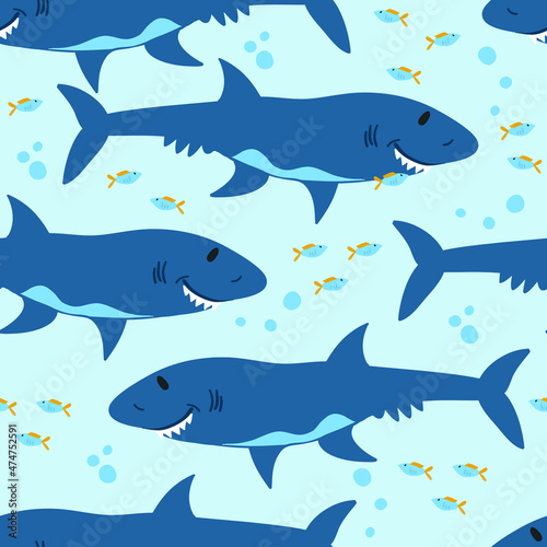 Seamless pattern with sharks  fishes. sea. Background for textile  fabric  socks  web  stationary  wrapping  postcards  balloons   tablecloth  notebooks  kids  package.