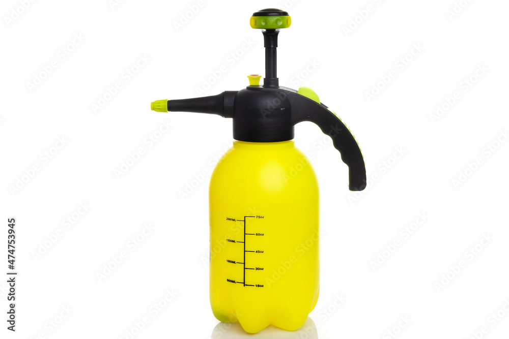 Naklejka premium yellow garden sprayer on white isolated background