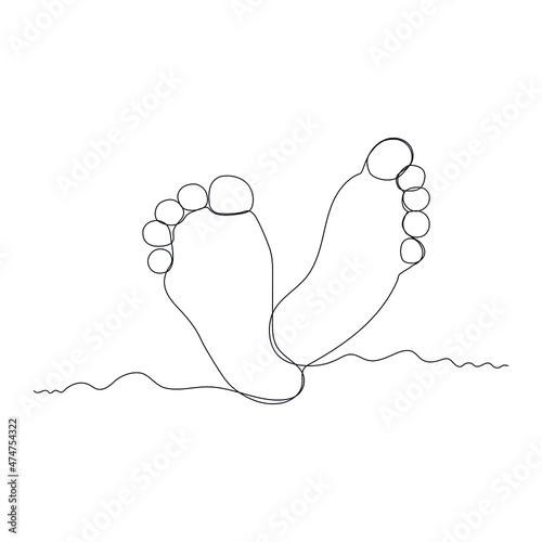 Tiny foots. Baby footprint. One single line drawing of feets isolated on white background. Beautiful hand draw design vector illustration for posters, wall art, tote bag, mobile case, t-shirt print