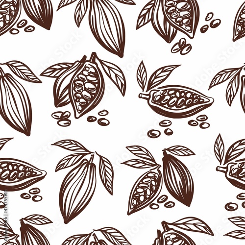 Vector pattern with cocoa beans drawn by hand