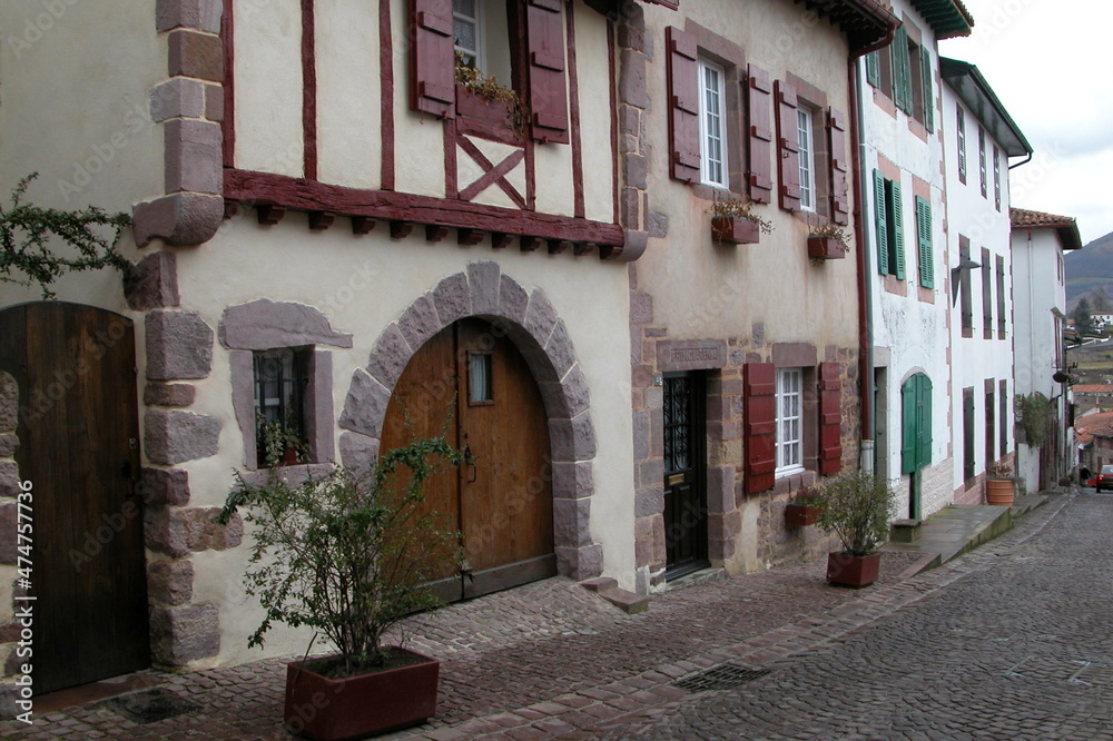 Fototapeta premium Maison, rue, Saint Jean Pied de Port