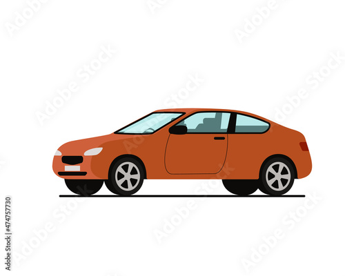 The coupe car orange. Color vector illustration  flat style. White isolated background.