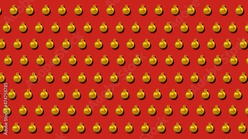 3d animation Christmas golden decoration on a red background