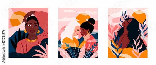 African American woman portrait. trendy flat style. Black strong girl, vector illustration