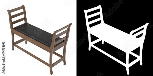 3D rendering illustration of a bench with leather cushion