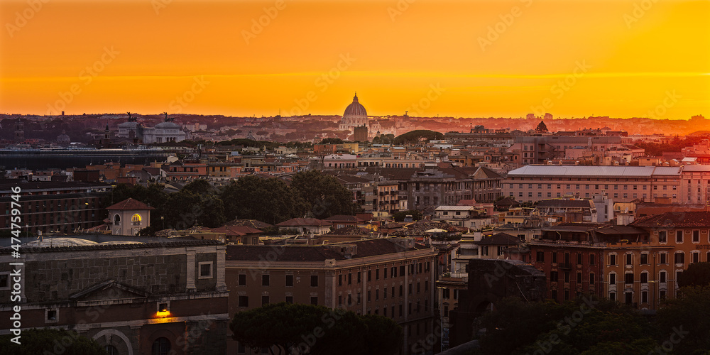 wonderful skyline of Rome at sunset