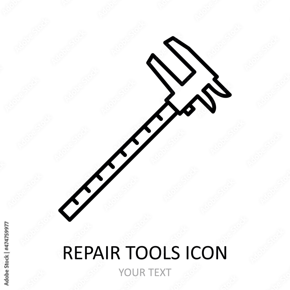 Vector icon with repair tool - calipers. Outline black graphic. Vector icon with repair tool - calipers. Outline black graphic.