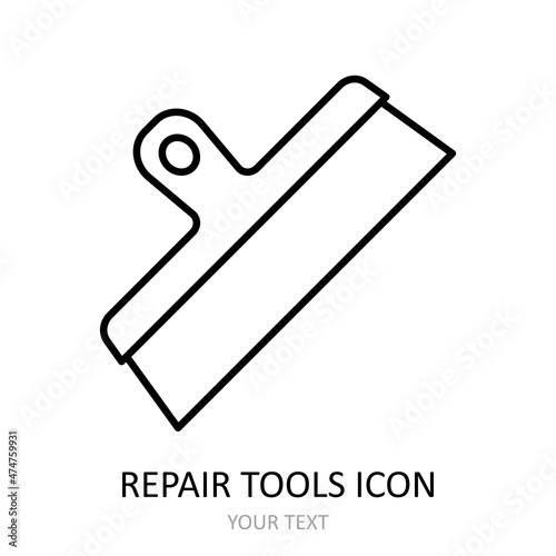 Vector icon with repair tool - putty knife. Outline black graphic.