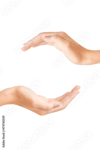 Two hands made copy space on white background