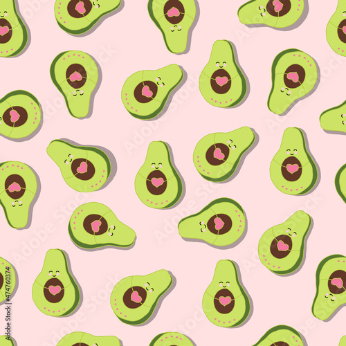 vector seamless pattern cute avocado with hearts. Background for stationery, fabrics, websites, packaging and invitation cards