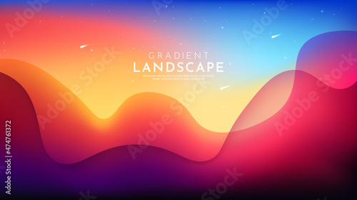 Vector illustration. Blurred minimalist wavy panoramic background. Bright gradient color. Futuristic style. Design for website, web page template, banner with text. Aurora borealis. Colorful night sky