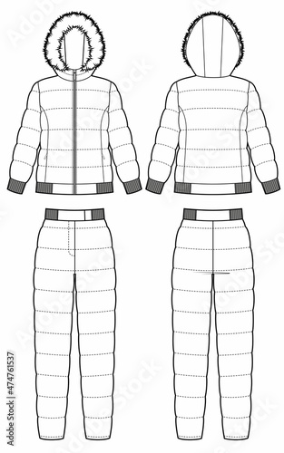 womans suit down jacket and down pants. Ski winter suit