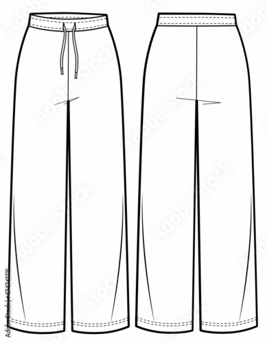 Vector pants technical drawing, woman wide-leg pants