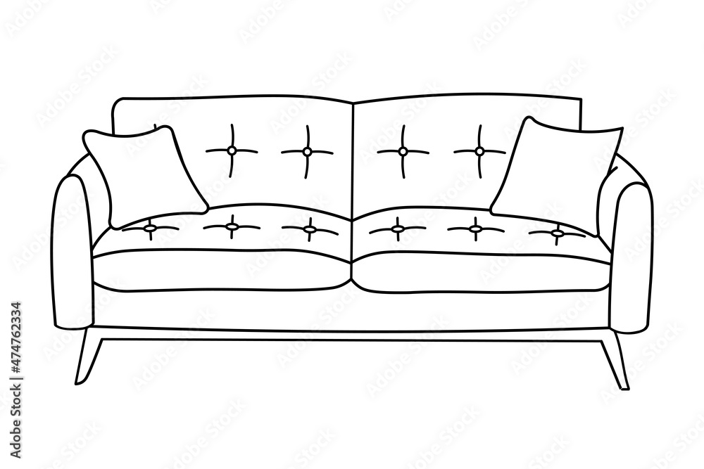 Sofa hand drawn outline. Modern furniture for living room. Vector illustration in doodle style isolated on background. Sofa hand drawn outline. Modern furniture for living room. Vector illustration in doodle style isolated on background.